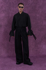 CLP Pleated Waist Structured Wide-Leg Pants