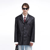 ASSEEN Oversized Faux Leather Curved Stitch Blazer