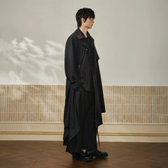 MOITIEDEPETALE Leather Paneled Belted Oversized Trench
