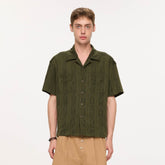 KREATE Cable-Jacquard Pocket Cuban Half Shirt