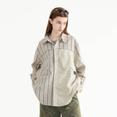 ERROR CODE ROBOT Paneled Striped Spliced Shirt
