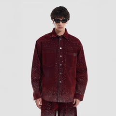 VANN VALRENCE Diamond-Studded Velvet Shirt Jacket