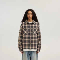 BONELESS Gothic Slogan Plaid Shirt