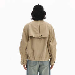 LEONSENSE Utility Raglan Stand-Collar Denim Jacket