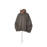 RELABEL Detachable Faux Fur Collar Drawstring Jacket Gray