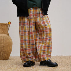 UNLIMITED MOTE Patchwork Plaid Balloon Pants