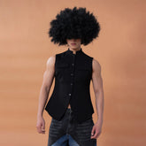 CLP Mandarin-Collar Curved-Placket Button Vest