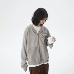 ERROR CODE ROBOT Graphic Suede Zip-Up Hoodie