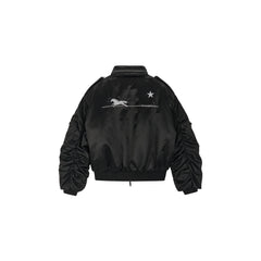 SAVAGEGROWTHWORLD Embroidered Ruched-Sleeve Reflective-Stripe Bomber