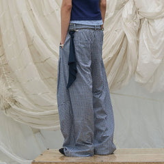 RELABEL Detachable Scarf Grid Pleated Pants