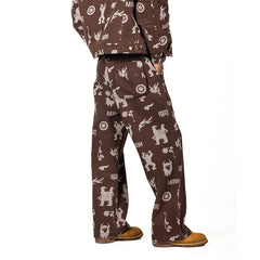NERHI Tribal Totem Full-Print Patch-Pocket Pants