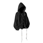 RELABEL Detachable Hood Beaded Ruched Shirt Black