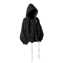 RELABEL Detachable Hood Beaded Ruched Shirt Black
