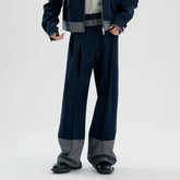TIWILLTANG Pleats Contrast-Hem Raw Jeans