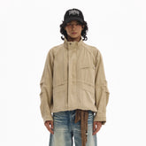 LEONSENSE Utility Raglan Stand-Collar Denim Jacket