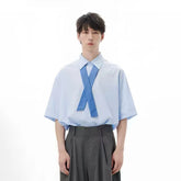 TUIMU Cross Tie Detachable Sleeve Shirt