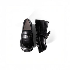 REWRITE Cowhide Chunky Sole Loafers Black