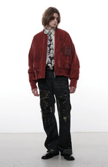 FACEONLAB Distressed Padded Bomber Jacket