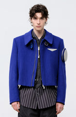 FACEONLAB Arm-Patched Cropped Naval Jacket Blue