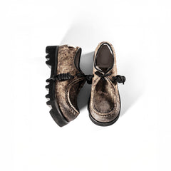 REWRITE Distressed Texture Cowhide Rope-Tied Chunky Big-Toe Derbies