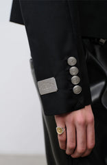 FACEONLAB Stand-Collar Metal-Shoulder Blazer Black