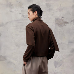 ALVNG AR ANTS Asymmetric Scarf-Neck High-Collar Pullover