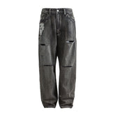 ME DA IGUAL Ripped Distressed Washed Straight-Leg Jeans
