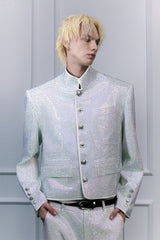 FACEONLAB Iridescent Diamond Mandarin Collar Jacket