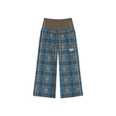 SAVAGEGROWTHWORLD Plaid Double-Waistband Straight-Leg Pants