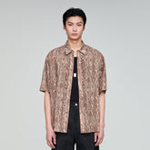 OPICLOTH Retro Woodgrain Full-Print Ruffle Half Shirt