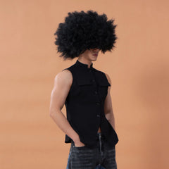 CLP Mandarin-Collar Curved-Placket Button Vest