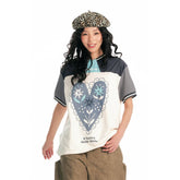 1997 POSTOFFICE Heart Floral Panelled Quick-Dry T-Shirt