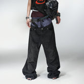 PCCVISION Double-Waist Washed Baggy Jeans