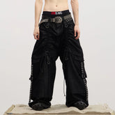 DND4DES Drawstring Ruched Coated Cargo Jeans