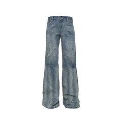 PCCVISION Washed Paneled Straight-Leg Denim