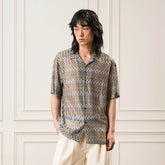EPIC POETRY Geometric Ripple Knitted Half Shirt Sandstone
