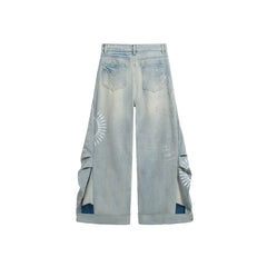 NOTHINGNESS WORLD Washed Pleated Curved Denim Pants
