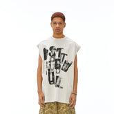 VANN VALRENCE Slogan Graphic Oversized Sleeveless Tee