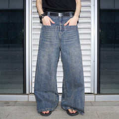 LABELROOM Retro Flap Pocket Panel Wide-Leg Pants