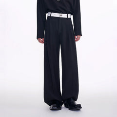 TIWILLTANG Contrast Panel Pleated Straight-Leg Pants