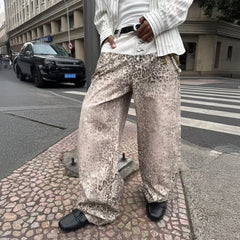 STEEPC Leopard Washed Paneled Wide-Leg Pants