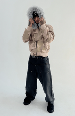 TECNINEGROUP Camo Waxed Faux Fur Hooded Jacket