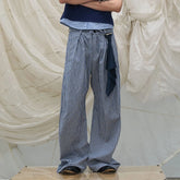 RELABEL Detachable Scarf Grid Pleated Pants