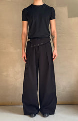 ESAIAS Foldover Waist Pleated Wide-Leg Trousers