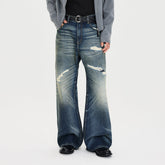 CATSSTAC Distressed Wrinkled Washed Wide-Leg Jeans