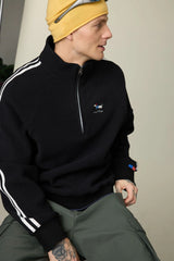 UMAMIISM Waffle Side Stripe Embroidered Half-Zip Pullover