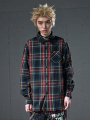 VENTUREK Distressed Back-Patch Frayed Plaid Shirt