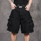 UNDERWATER Layered-Pocket Distressed Denim Shorts
