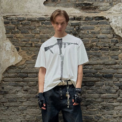 LUUUCAM Cruciform Rifle Graphic Washed T-Shirt