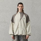 ORGANIC EMOTION Contrast Diagonal Half Zip Oversized Windbreaker